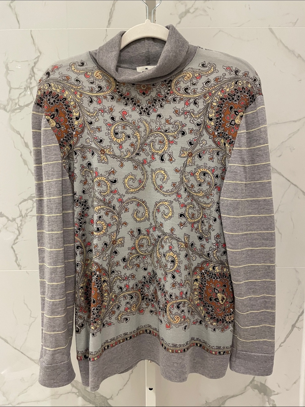Etro Gray Paisley Turtleneck Sweater